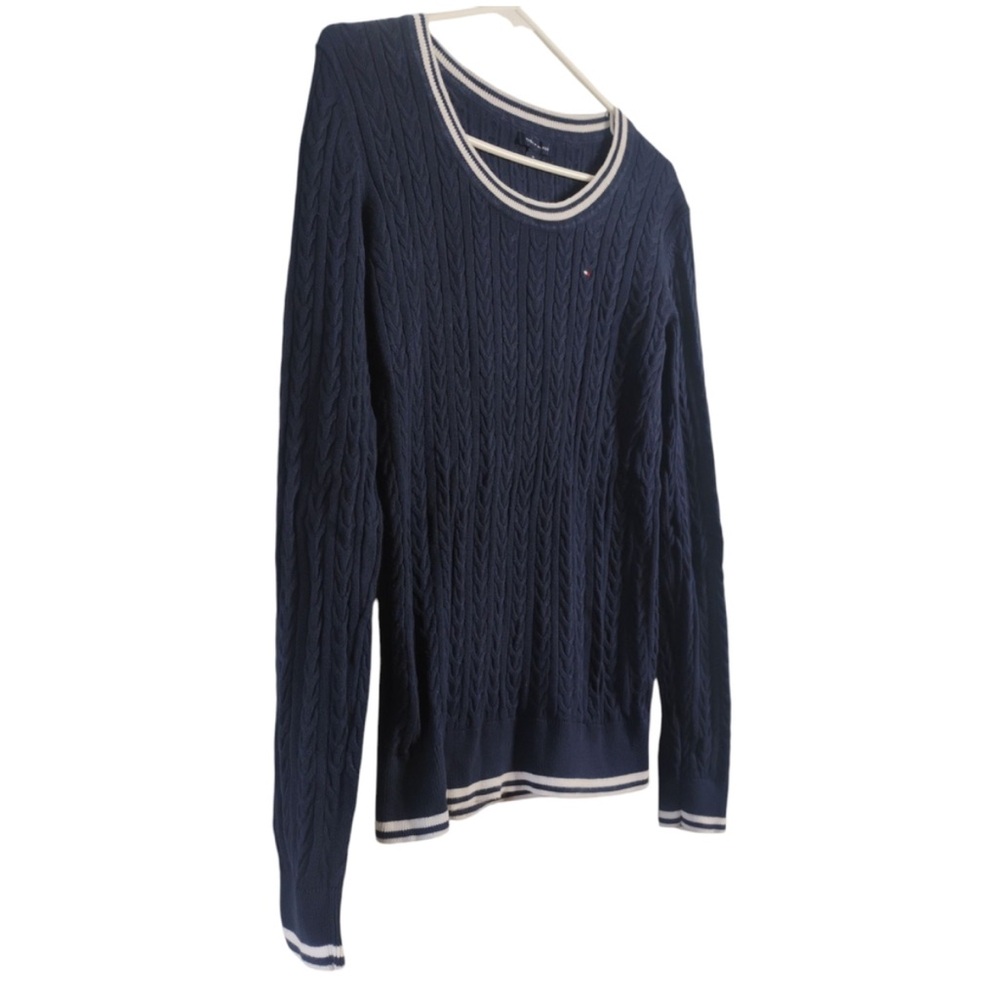 Tommy Hilfiger Women's Navy Cable Knit Sweater with White Trim Size Medium - Picture 4 of 4